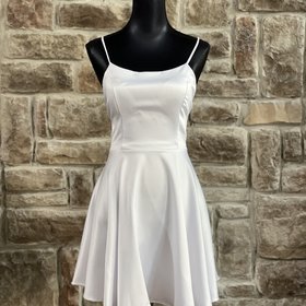 La Scala White Stretch Satin Strappy Back Dress