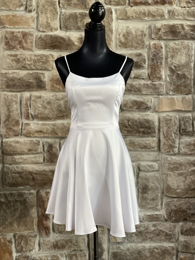 La Scala White Stretch Satin Strappy Back Dress