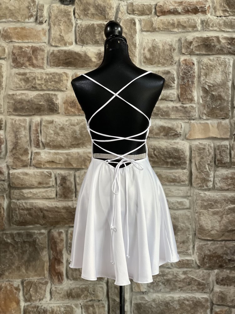 La Scala White Stretch Satin Strappy Back Dress