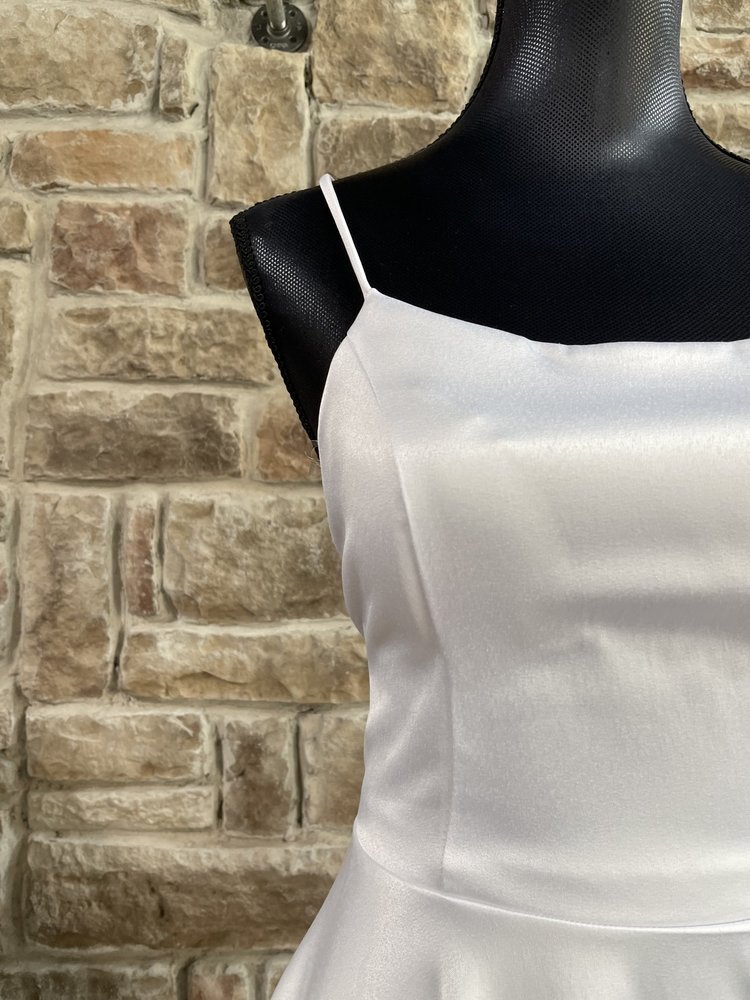 La Scala White Stretch Satin Strappy Back Dress