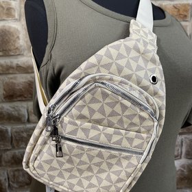 Luxie Collection Beige and Gray Patterned Sling Backpack w/ Silver Hardware
