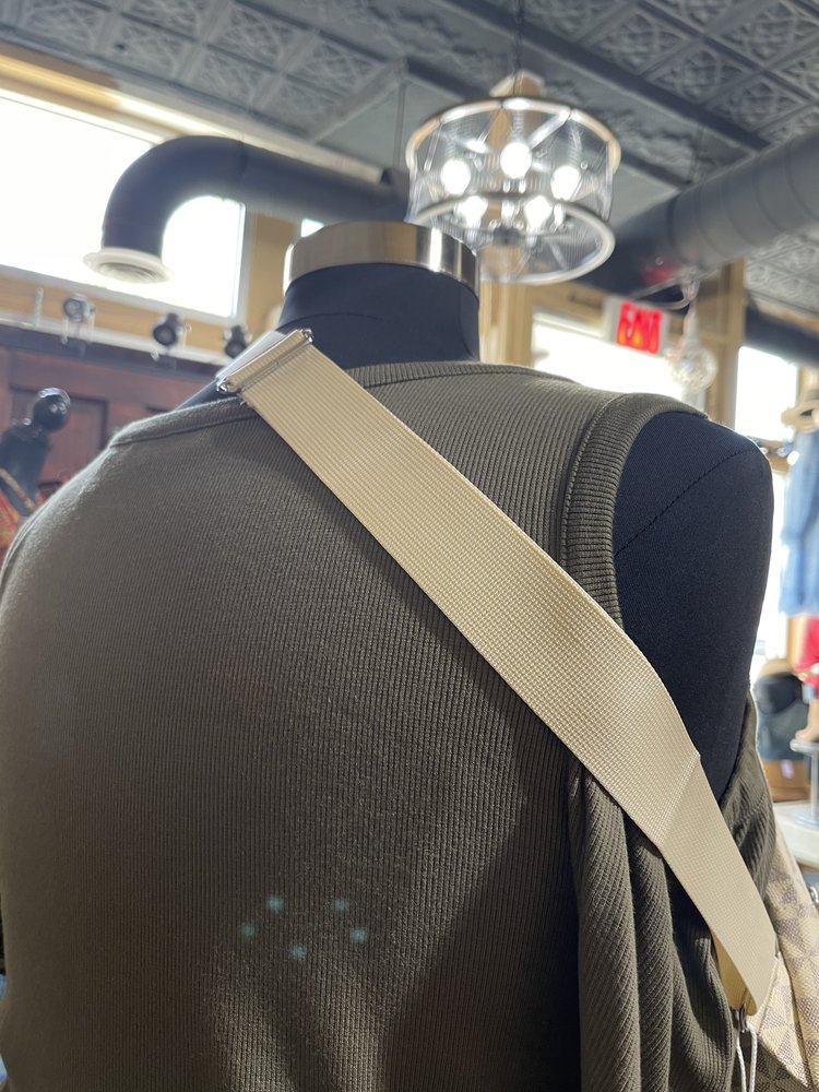 Luxie Collection Beige and Gray Patterned Sling Backpack w/ Silver Hardware