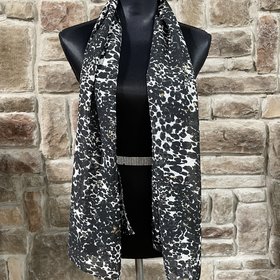 Black w/ Gold Animal Print Scarf, 17.5" x 56"