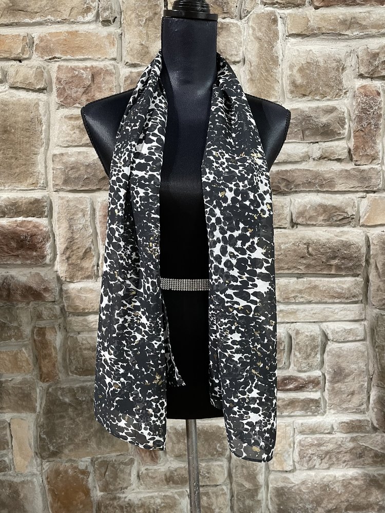 Black w/ Gold Animal Print Scarf, 17.5" x 56"