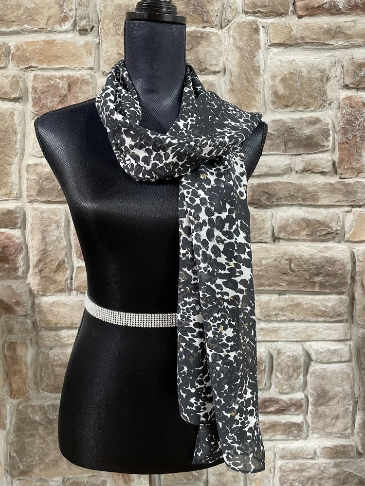 Black w/ Gold Animal Print Scarf, 17.5" x 56"