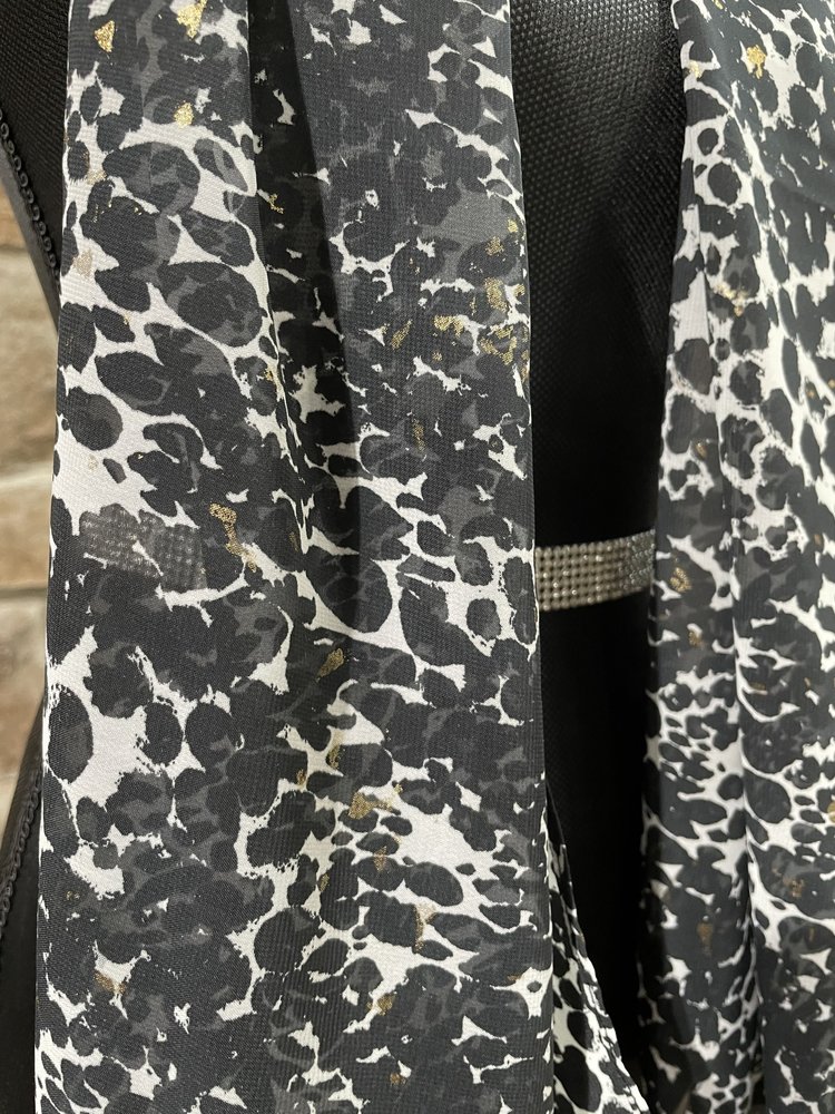 Black w/ Gold Animal Print Scarf, 17.5" x 56"