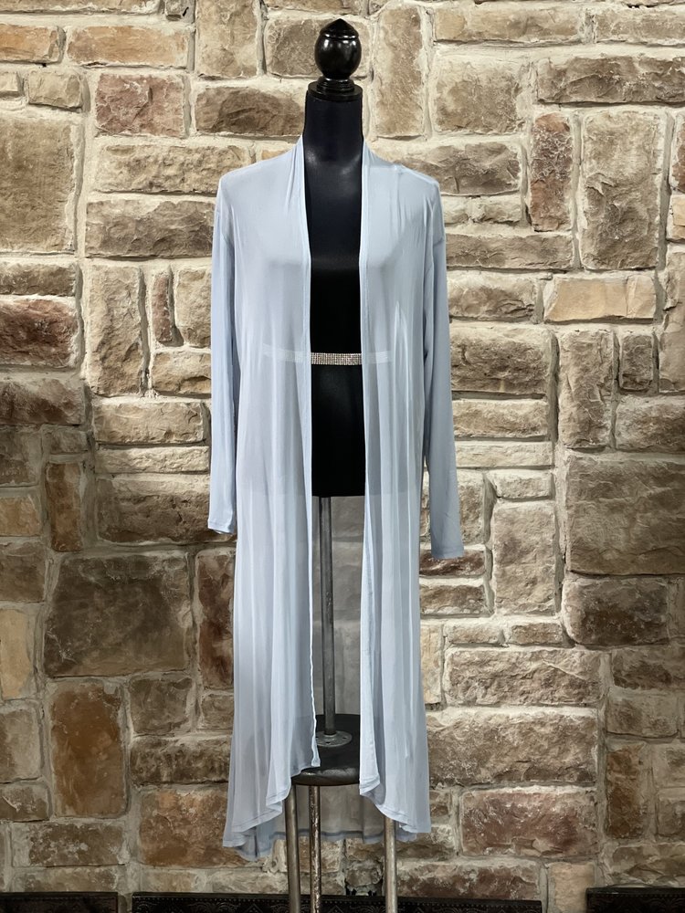 Zenana Outfitters Blue Mesh Long Cardigan