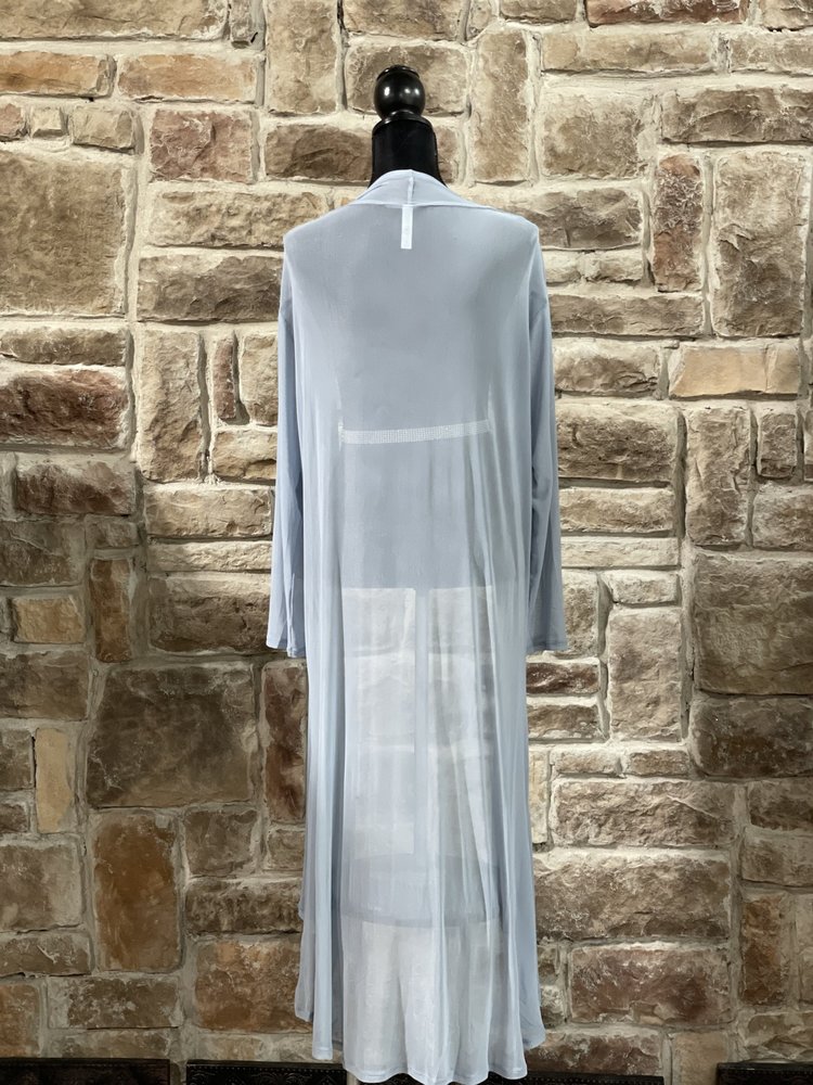 Zenana Outfitters Blue Mesh Long Cardigan