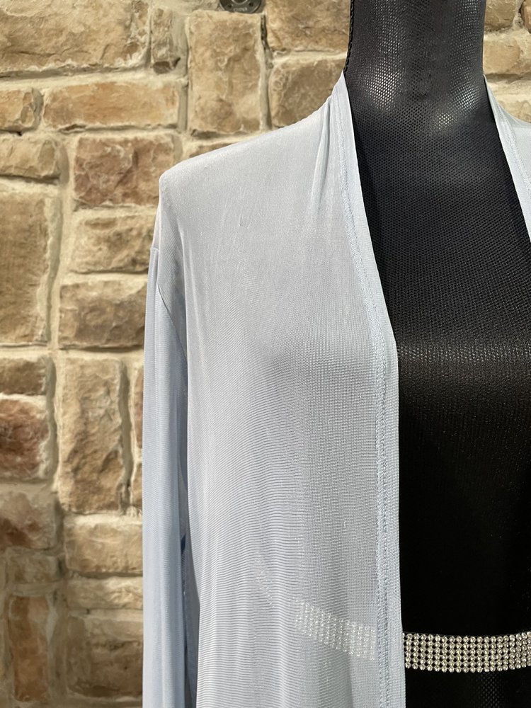 Zenana Outfitters Blue Mesh Long Cardigan