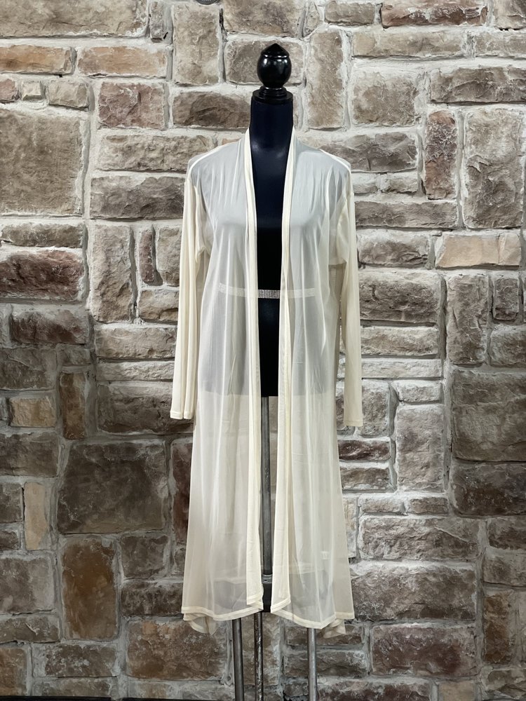 Zenana Outfitters Beige Mesh Long Cardigan