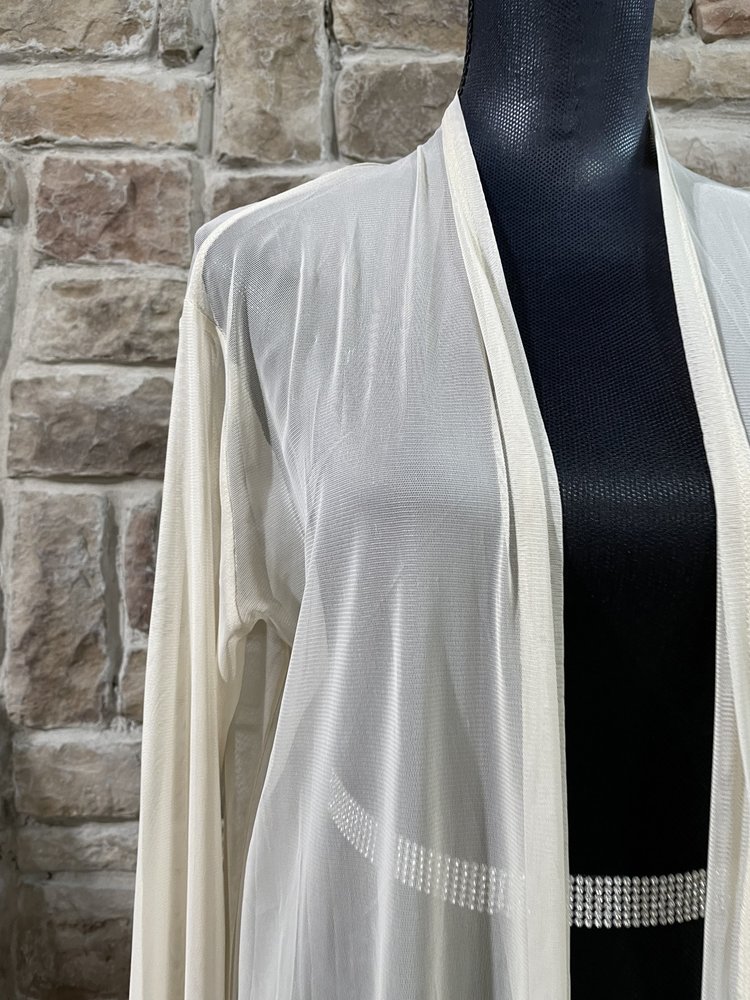 Zenana Outfitters Beige Mesh Long Cardigan