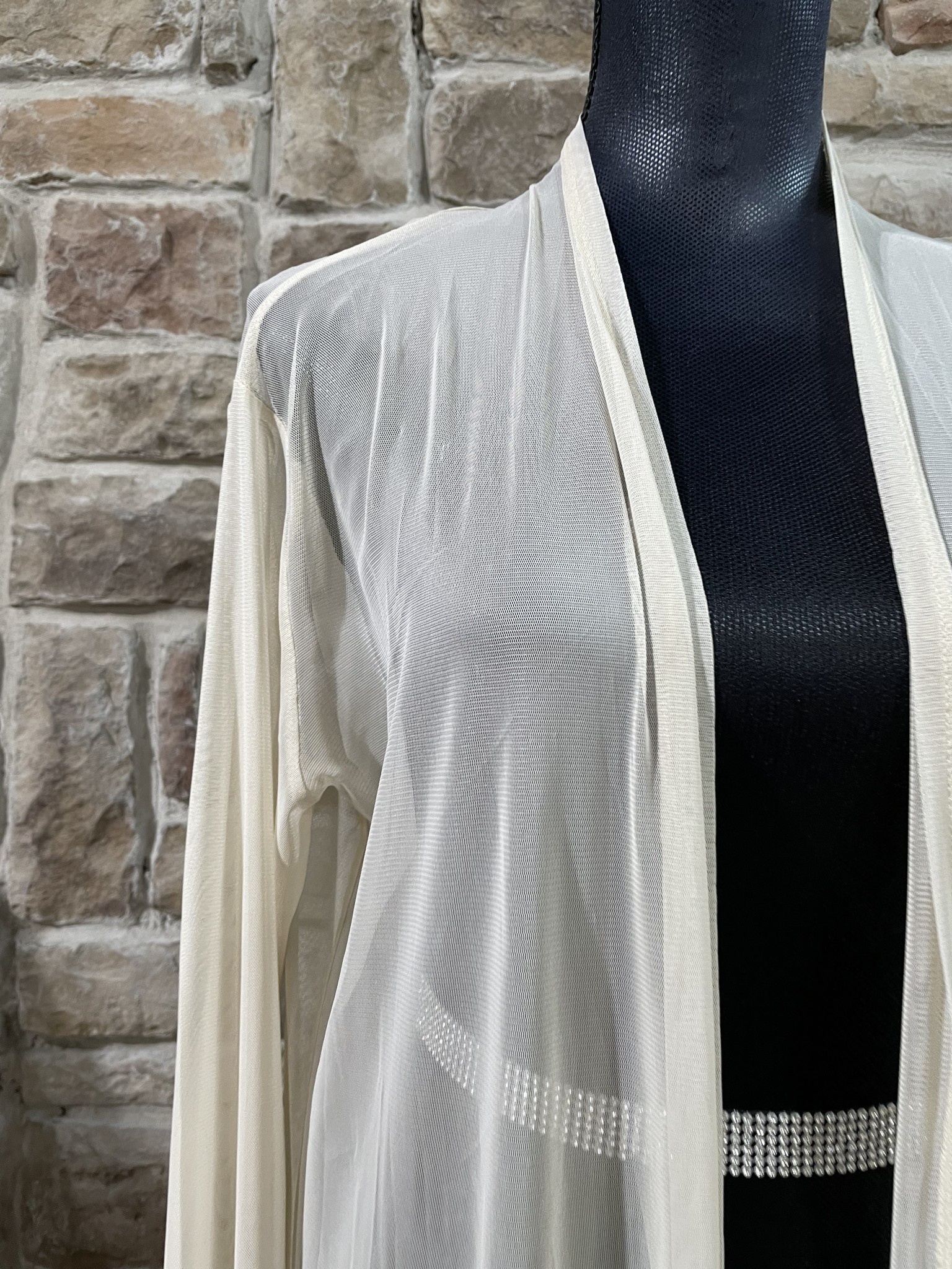 Beige Mesh Long Cardigan - Elements Unleashed Beige Mesh Long Cardigan - Elements Unleashed