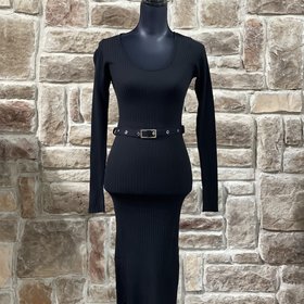 Derek Heart Black Belted Knit Long Sleeve Dress, Size S