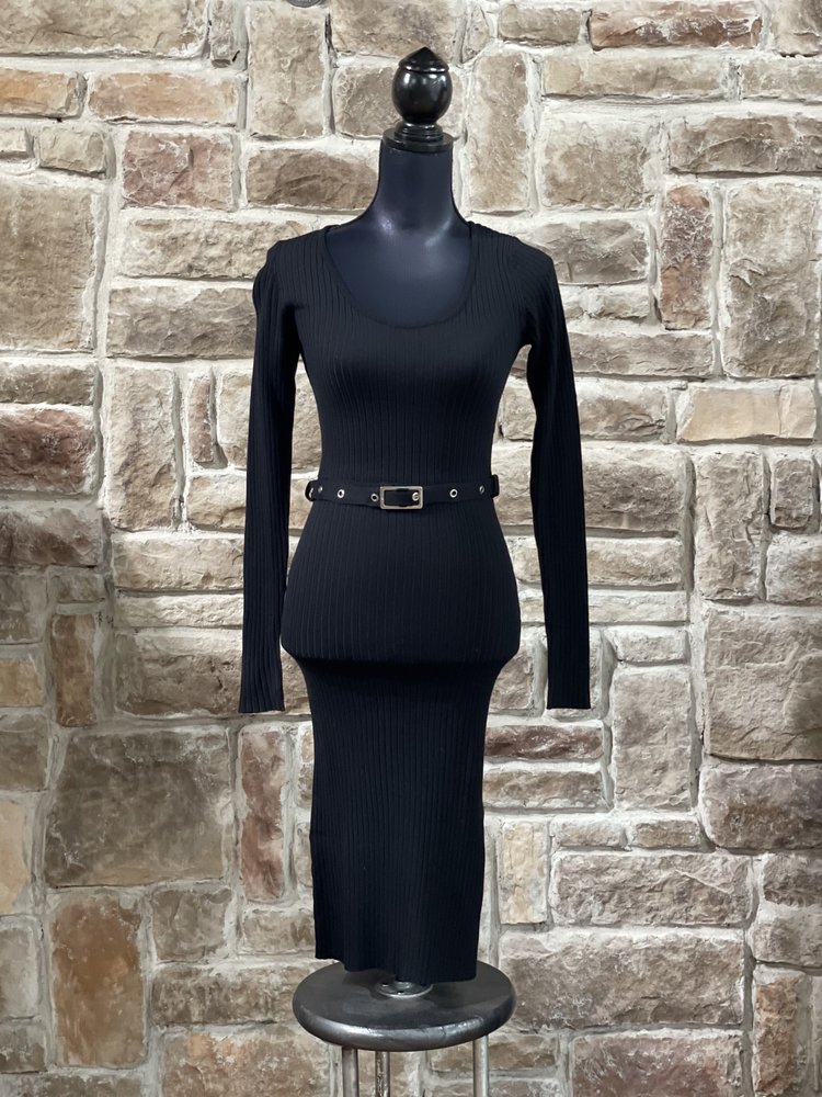 Derek Heart Black Belted Knit Long Sleeve Dress, Size S