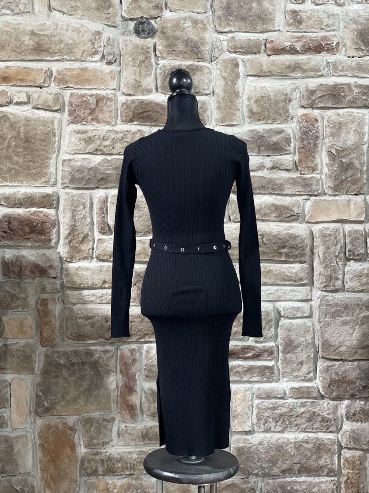 Derek Heart Black Belted Knit Long Sleeve Dress, Size S