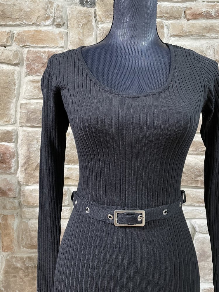 Derek Heart Black Belted Knit Long Sleeve Dress, Size S