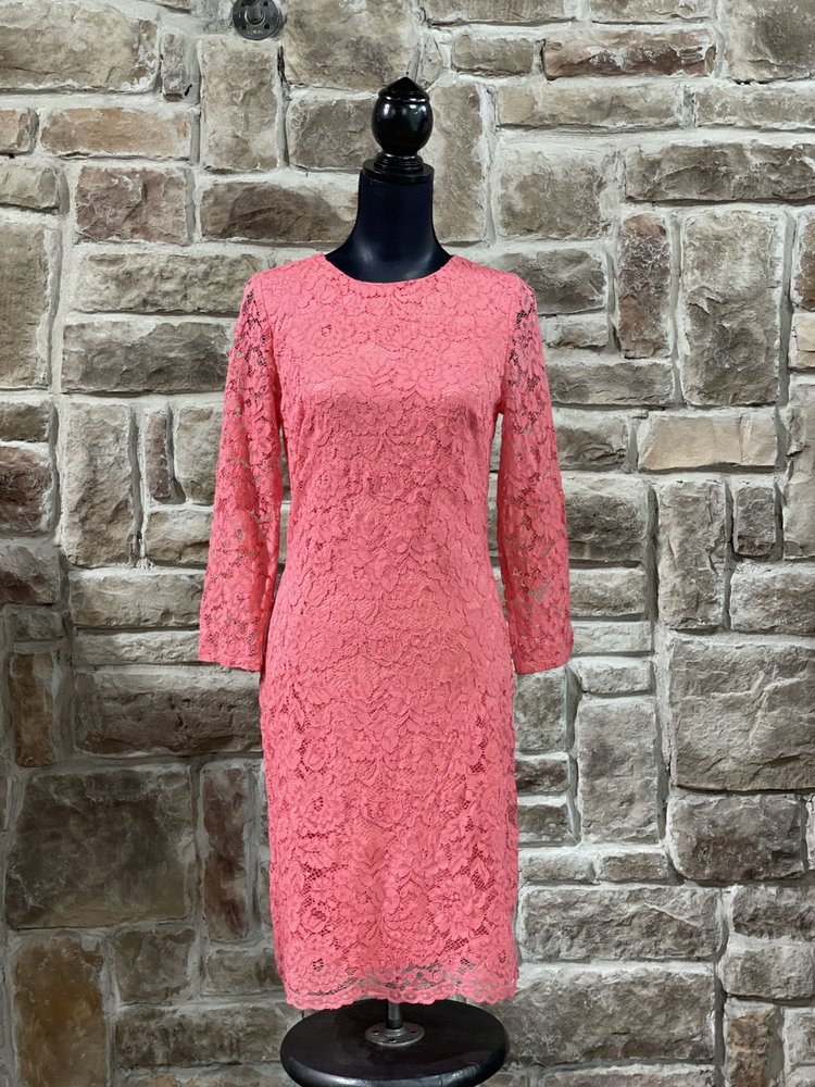 American Living Coral Lace Long Sleeve Sheath Dress, Size 8