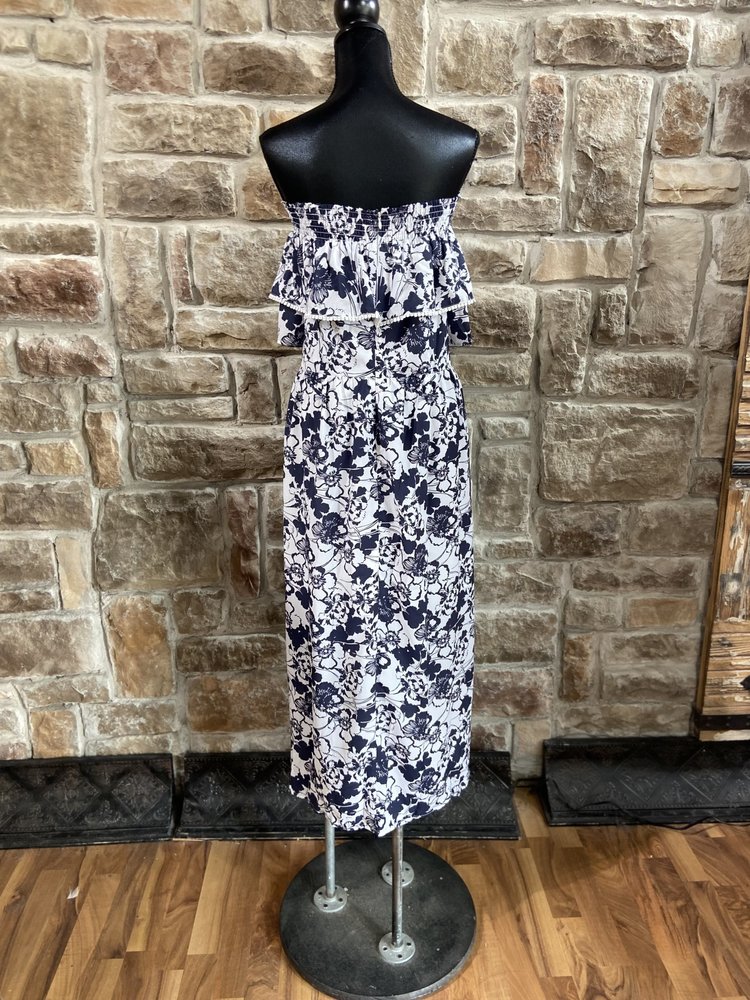 Chelsea 28 White and Navy Floral Off the Shoulder Dress, Size 20