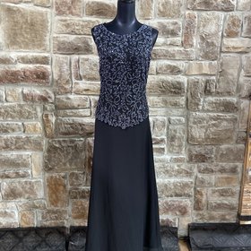 Jkara Black Ridged Beaded Top Gown, Size 14W