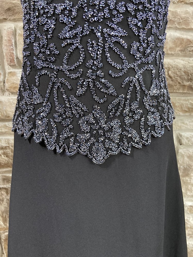 Jkara Black Ridged Beaded Top Gown, Size 14W