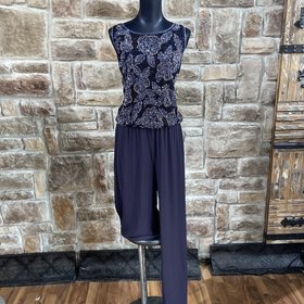 Pisarro Nights Navy Floral Beaded Jumpsuit, Size 10