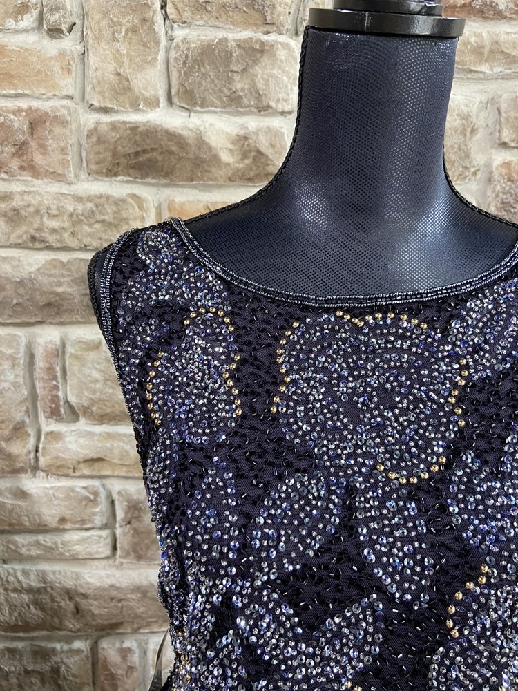 Pisarro Nights Navy Floral Beaded Jumpsuit, Size 10