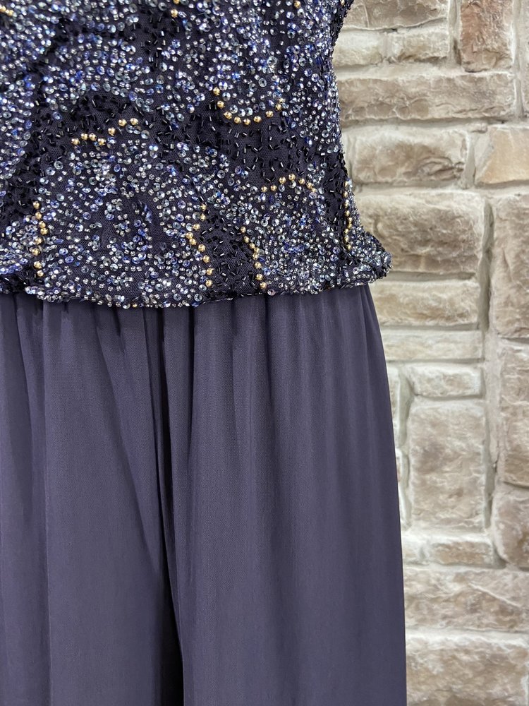 Pisarro Nights Navy Floral Beaded Jumpsuit, Size 10