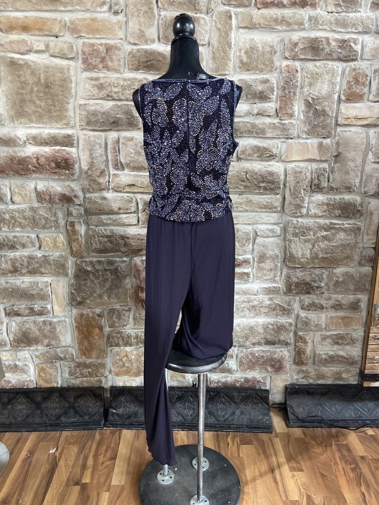 Pisarro Nights Navy Floral Beaded Jumpsuit, Size 10
