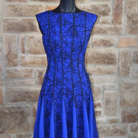 Tadashi Shoji Blue and Black Lined Flared Bottom Dress, Size M