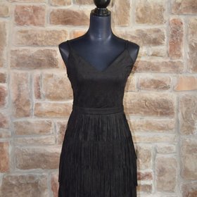 Do+Be Black Fringed Faux Suede Dress, Size M