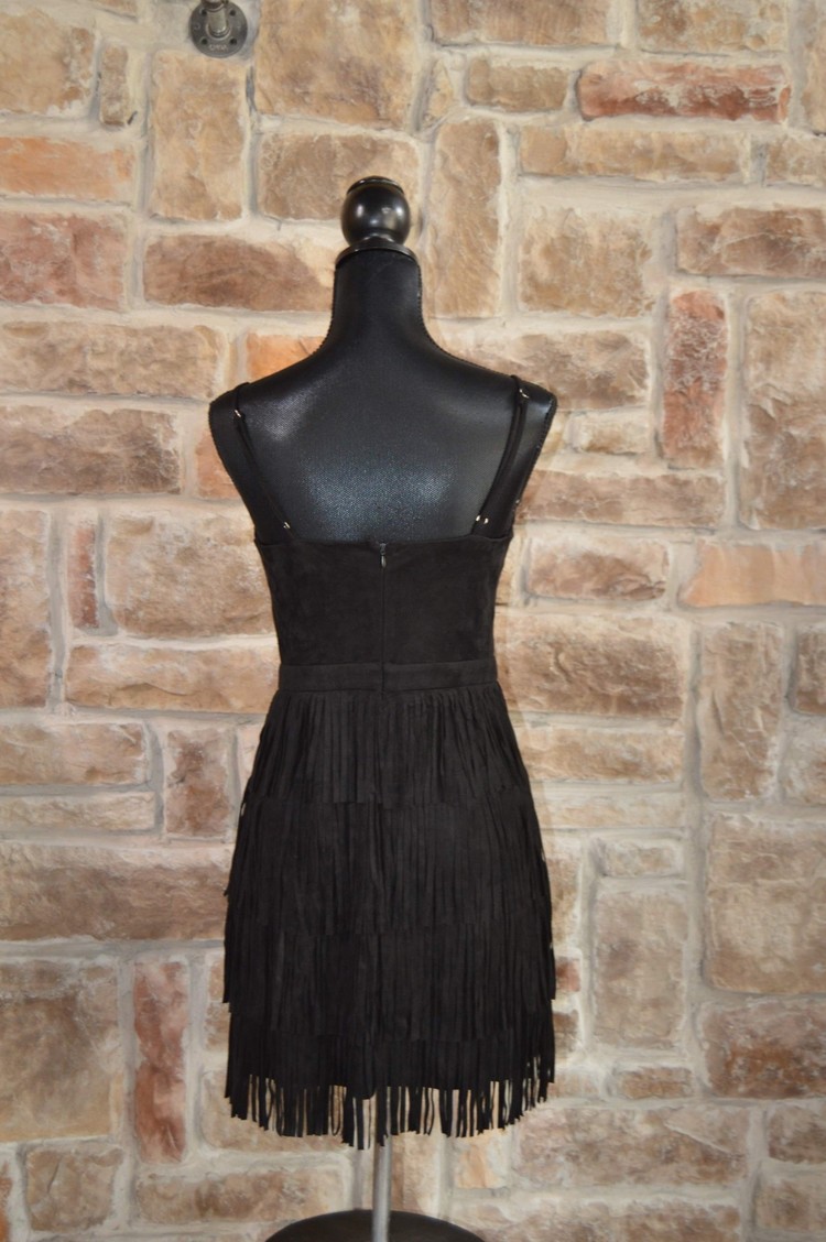 Do+Be Black Fringed Faux Suede Dress, Size M