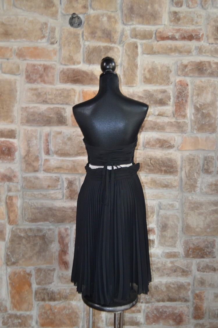 Dave & Johnny Black Beaded Pleated Lace Up Dress, Size 9/10