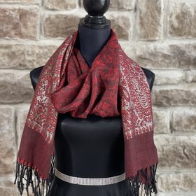 Red Metallic Pashmina and Silk Scarf