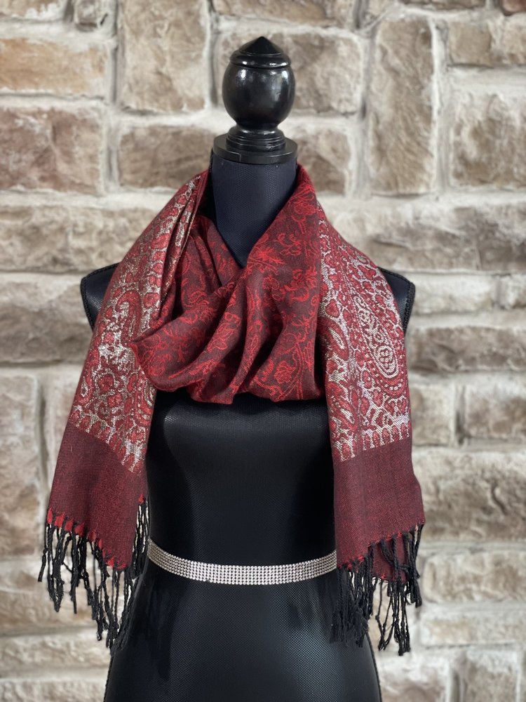 Red Metallic Pashmina and Silk Scarf