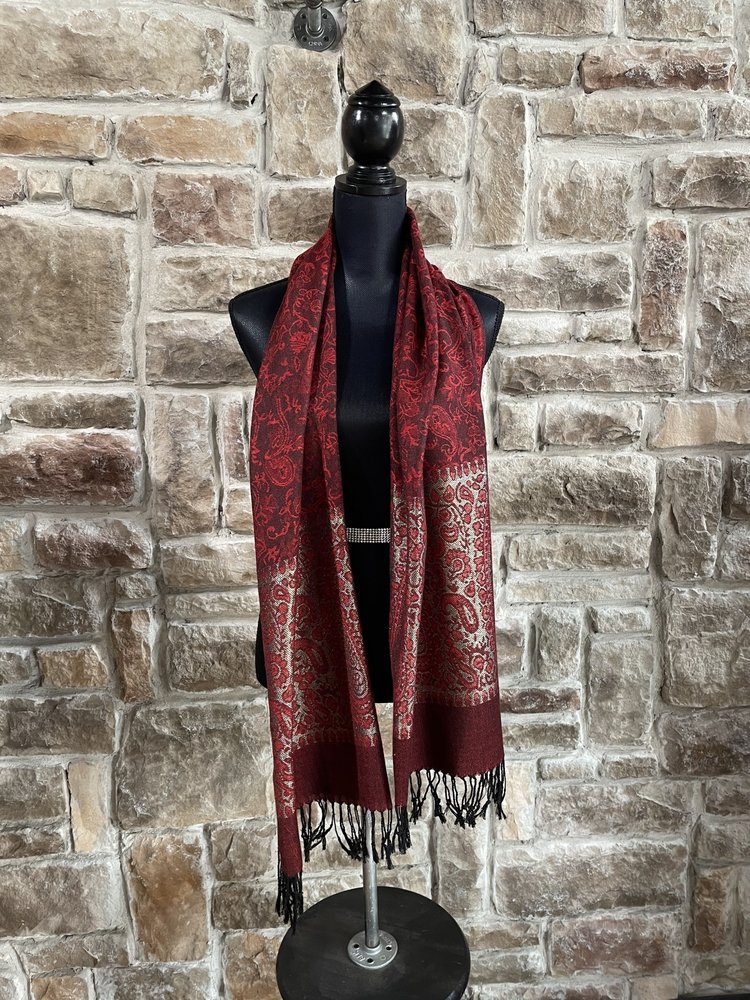 Red Metallic Pashmina and Silk Scarf