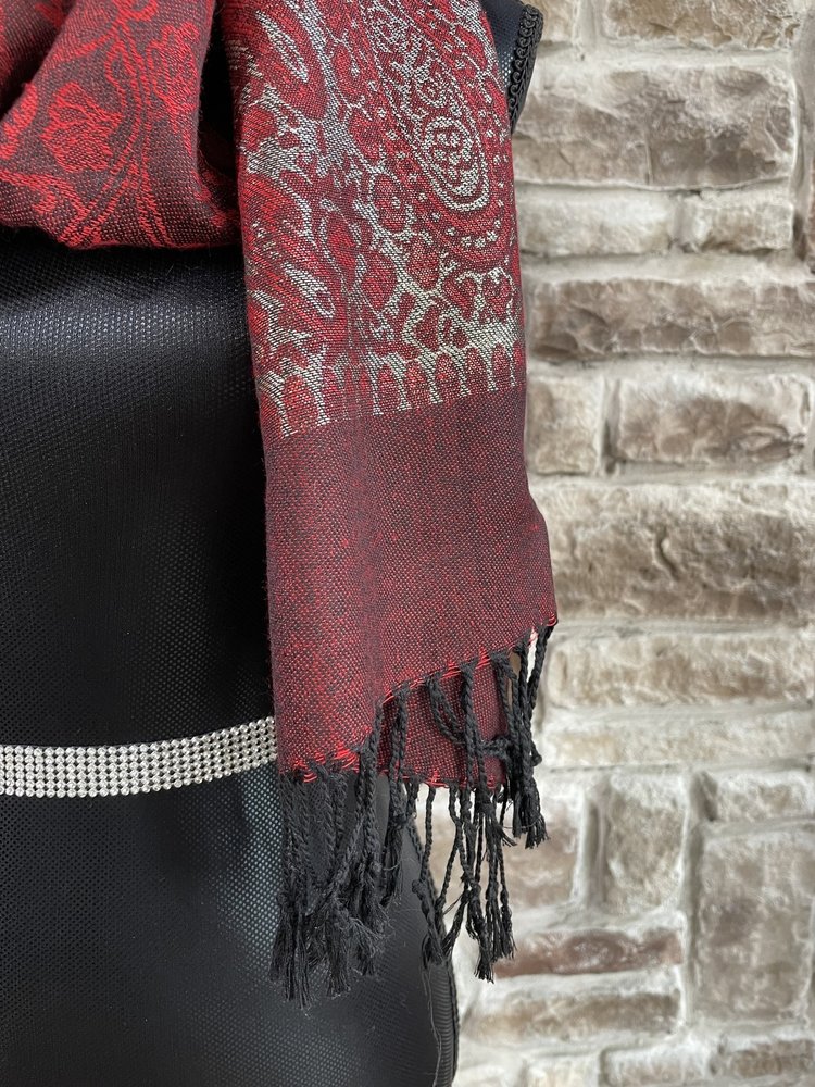 Red Metallic Pashmina and Silk Scarf