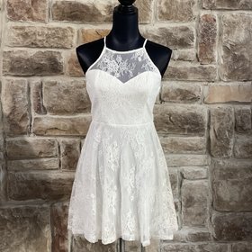 Identity White Lace Halter Cross back Dress