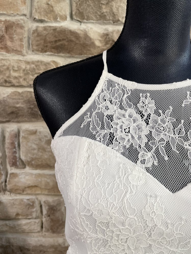 Identity White Lace Halter Cross back Dress