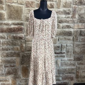 Hayden Cream Floral Tie Top Balloon Sleeve Dress