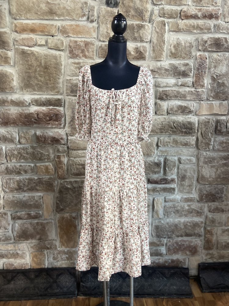 Hayden Cream Floral Tie Top Balloon Sleeve Dress