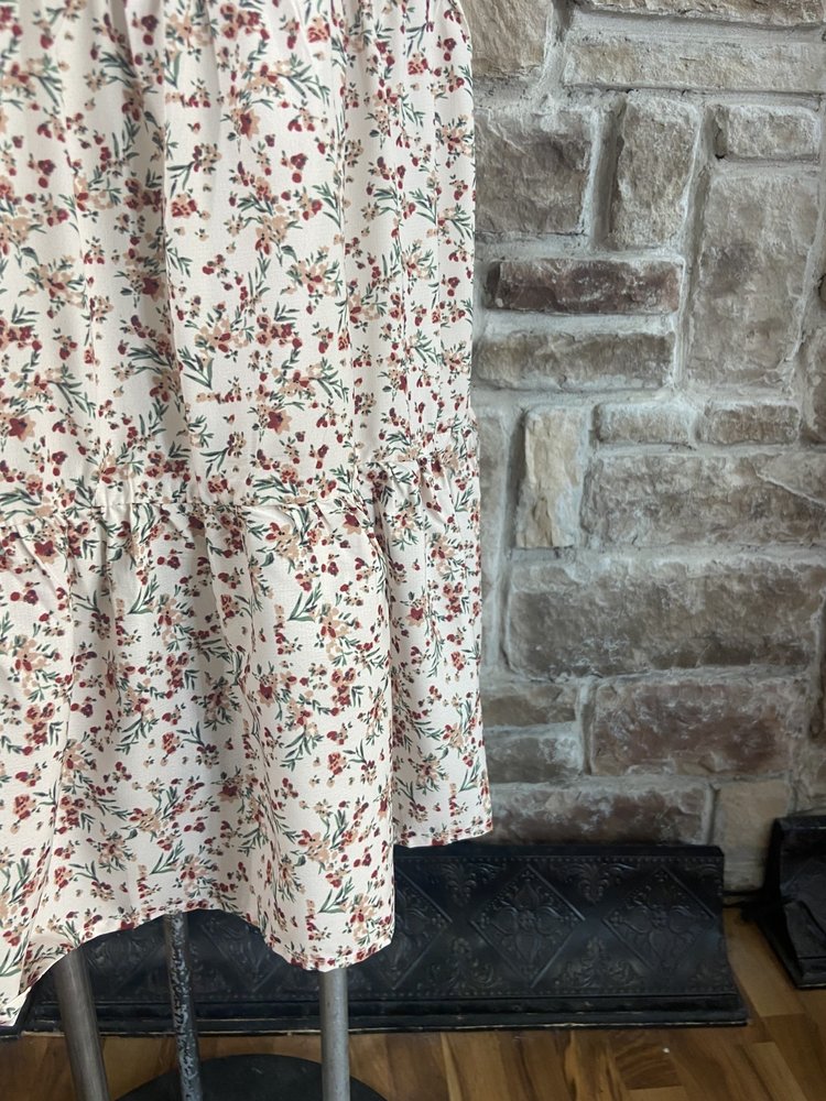 Hayden Cream Floral Tie Top Balloon Sleeve Dress