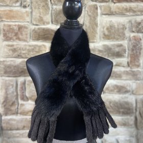 Black Dyed Mink Fringe End Scarf, 34"