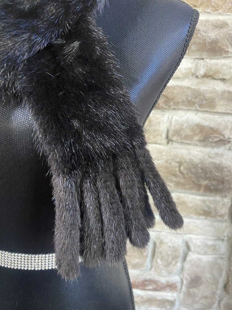Black Dyed Mink Fringe End Scarf, 34"