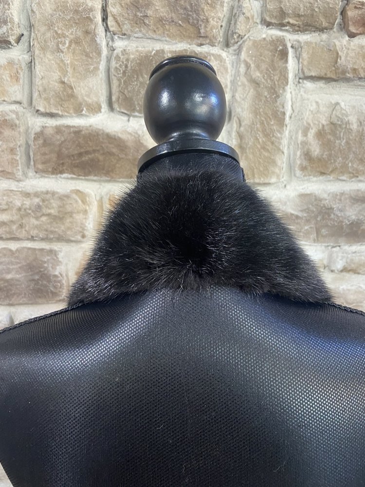 Black Dyed Mink Fringe End Scarf, 34"