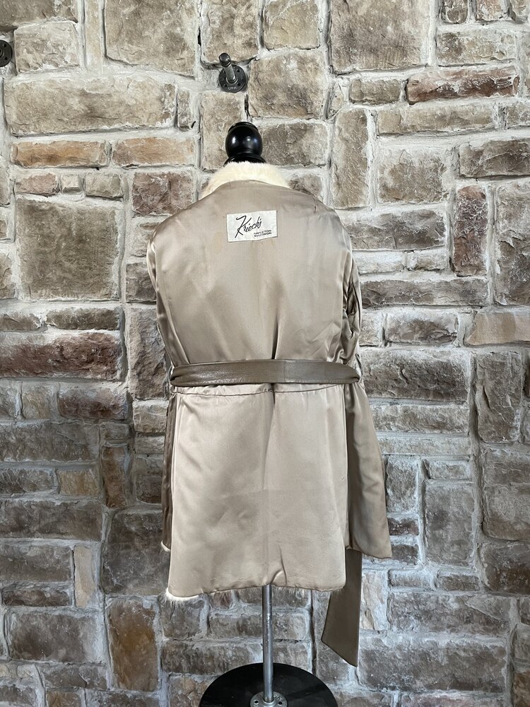Krieck Furs Ivory Mink and Leather Stripped Belted Coat, Size S