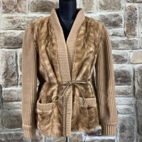 Finlandia Furs Autumn Haze Mink Paw Sweater w/ Knit Sleeves, Size L