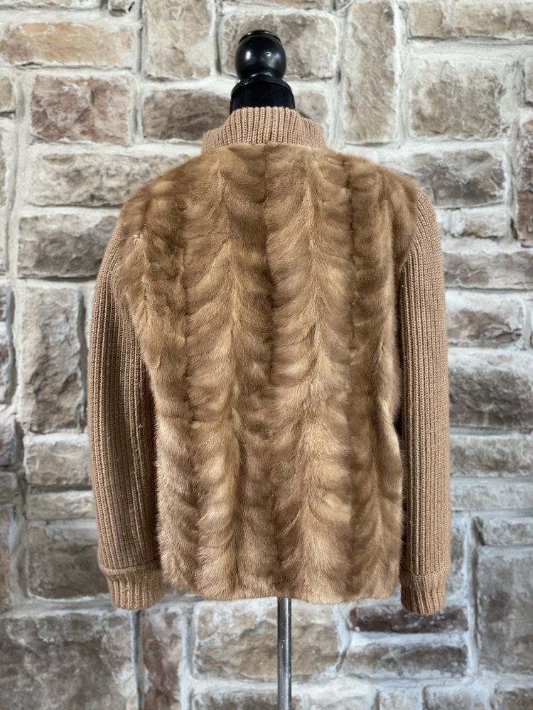 Finlandia Furs Autumn Haze Mink Paw Sweater w/ Knit Sleeves, Size L