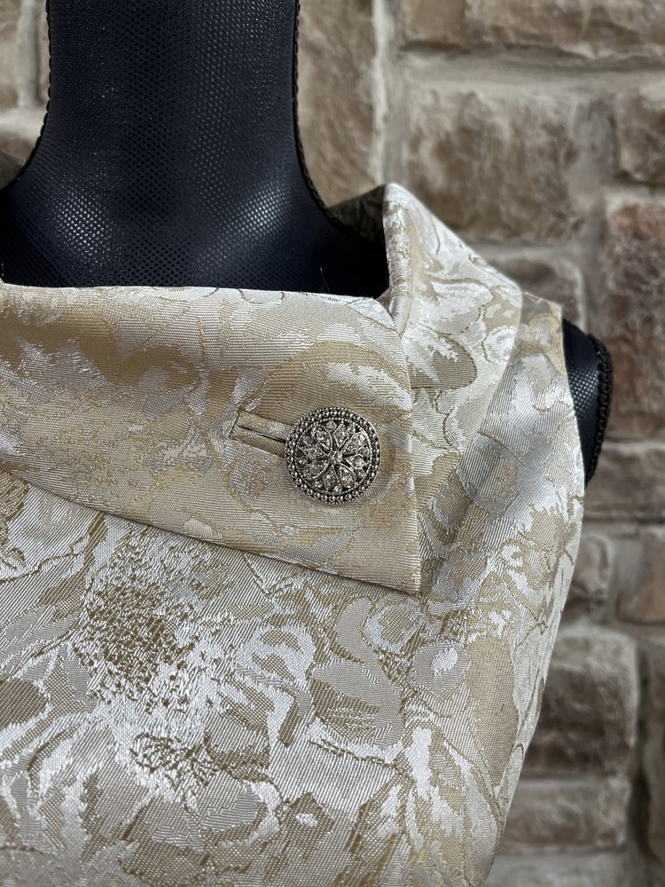 Tahari Taupe And Silver Floral Dress With Collar, Size 8