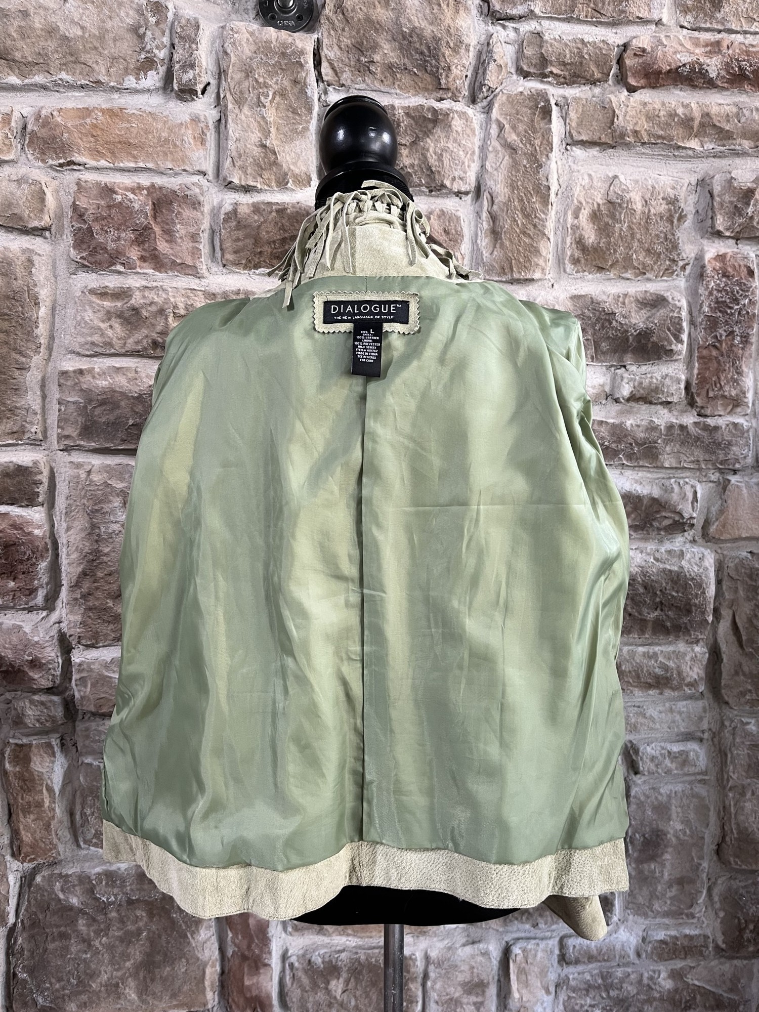 Green Fringe Suede Leather Jacket, Size 