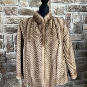 Henig Furs Autumn Haze Corded Herringbone Mink Coat, Size XL